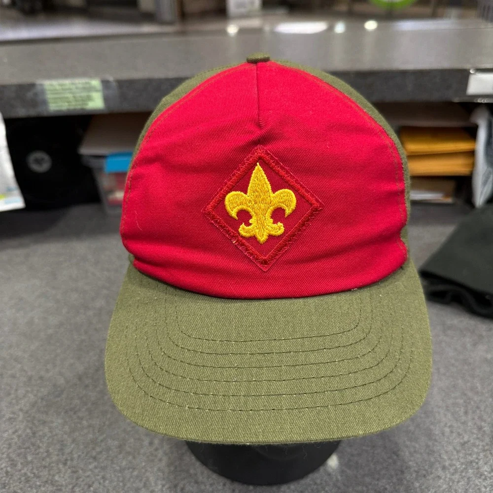 Boy Scouts of America Hat Boys OSFM Green Red Good Fleur-de-lis Snapback Cap